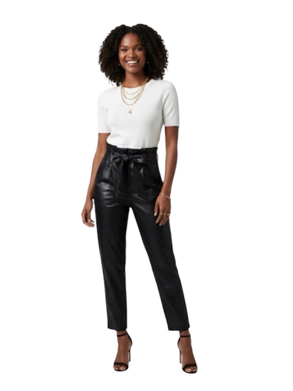 White House Black Market Faux Leather Tapered Ankle Pant Tie at Waist Size: 2